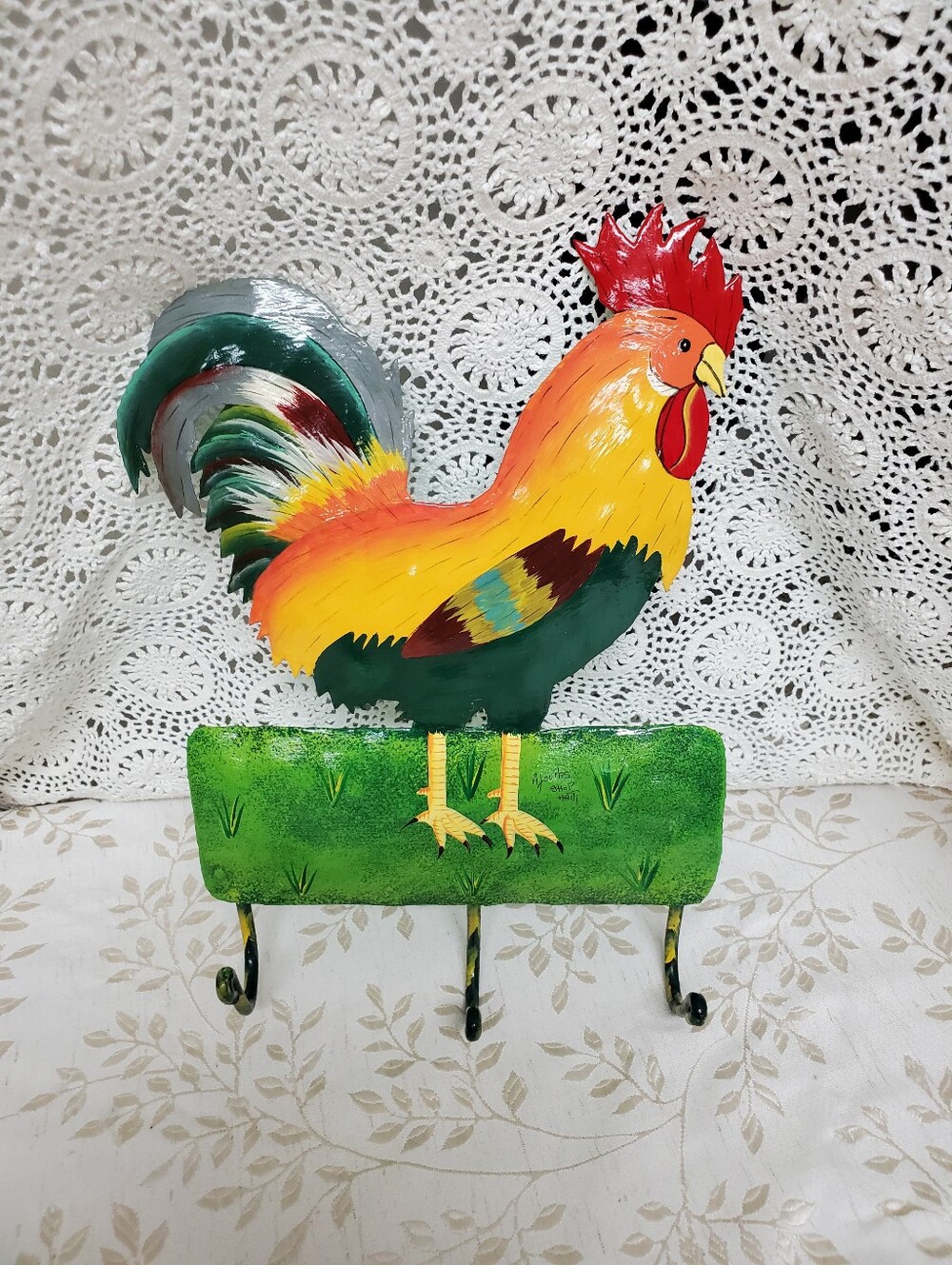 Metal Hand-Painted Rooster Wall Hook - Multicolor